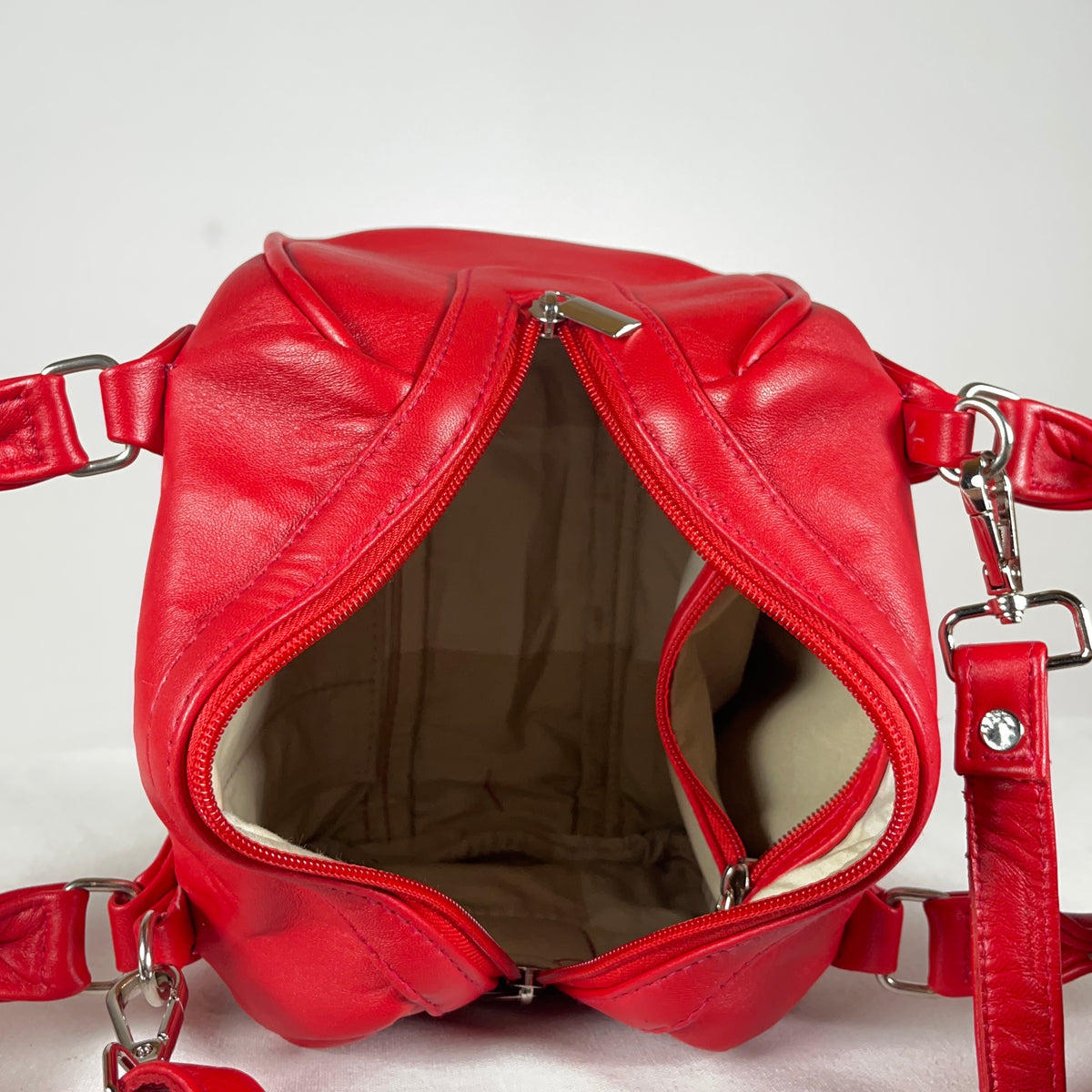 Boston Sling Bag Sheep Leather  – Hand Embroidered (Red)