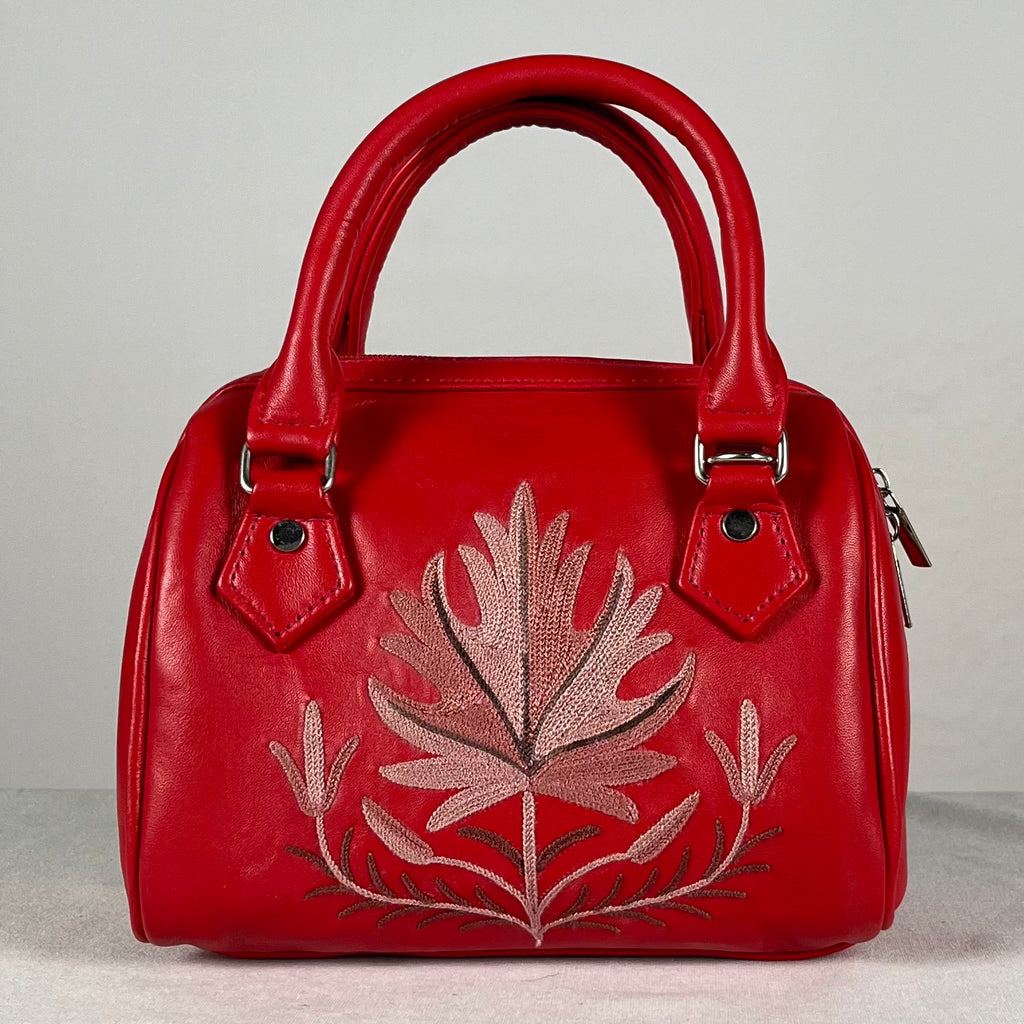 Boston Sling Bag Sheep Leather  – Hand Embroidered (Red)