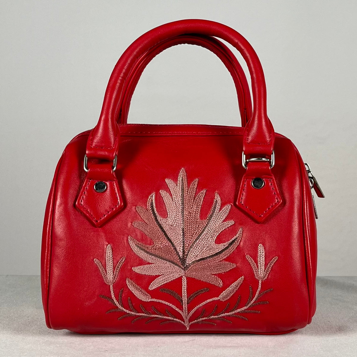 Boston Sling Bag Sheep Leather  – Hand Embroidered (Red)