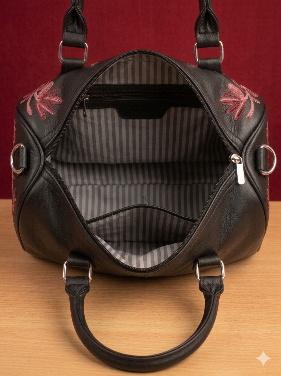 Mini Duffle Bag Full Grain Real Sheep leather (Black)