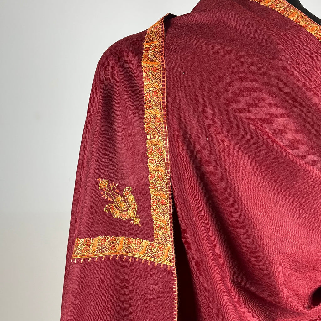 Marino Pashmina Shawl Hashidar Sozni Embroidery - Red