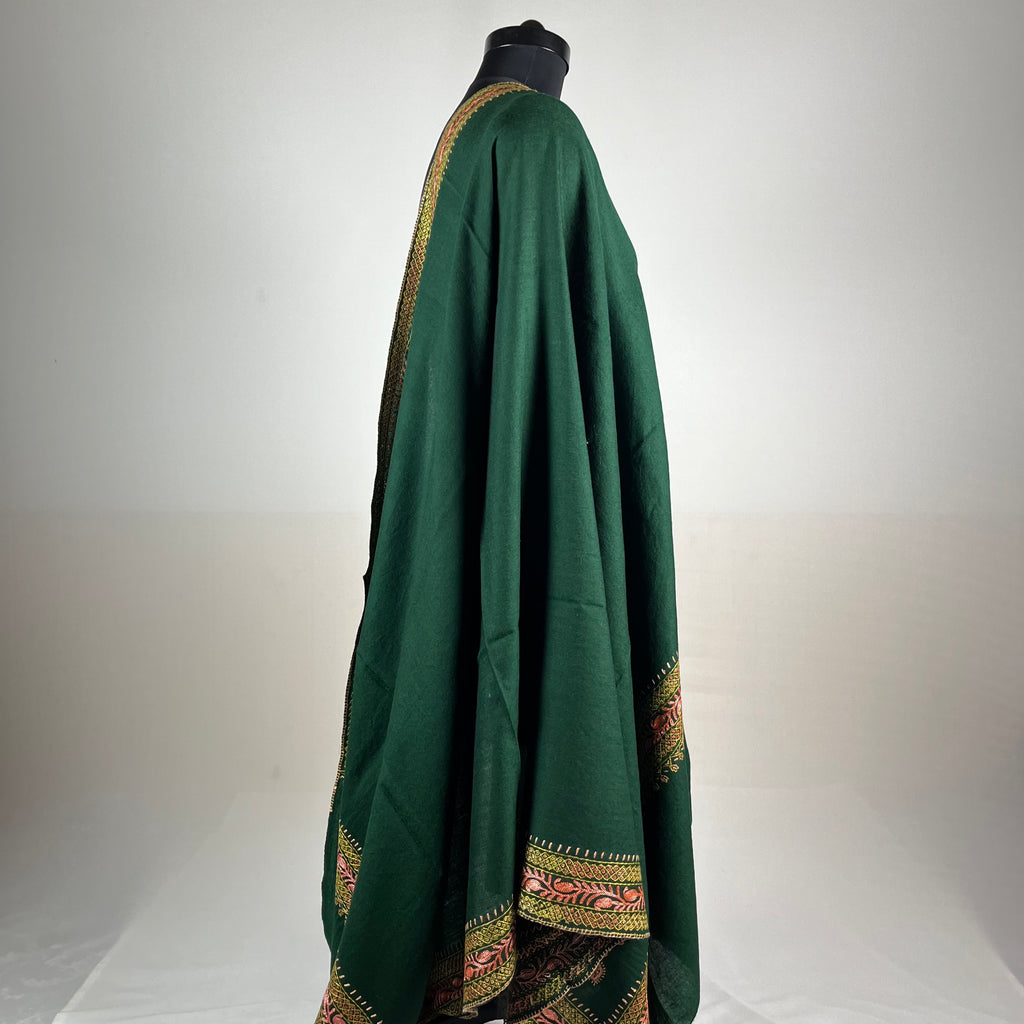 Marino Pashmina Shawl Tilla & Sozni Embroidery - Green