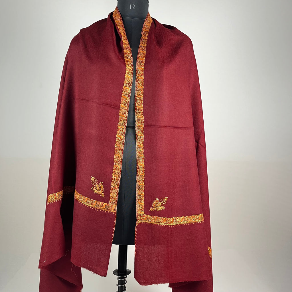 Marino Pashmina Shawl Hashidar Sozni Embroidery - Red