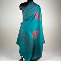 Blue Marino Pashmina shawl with hand-done Sozni embroidery from Srinagar Kashmir