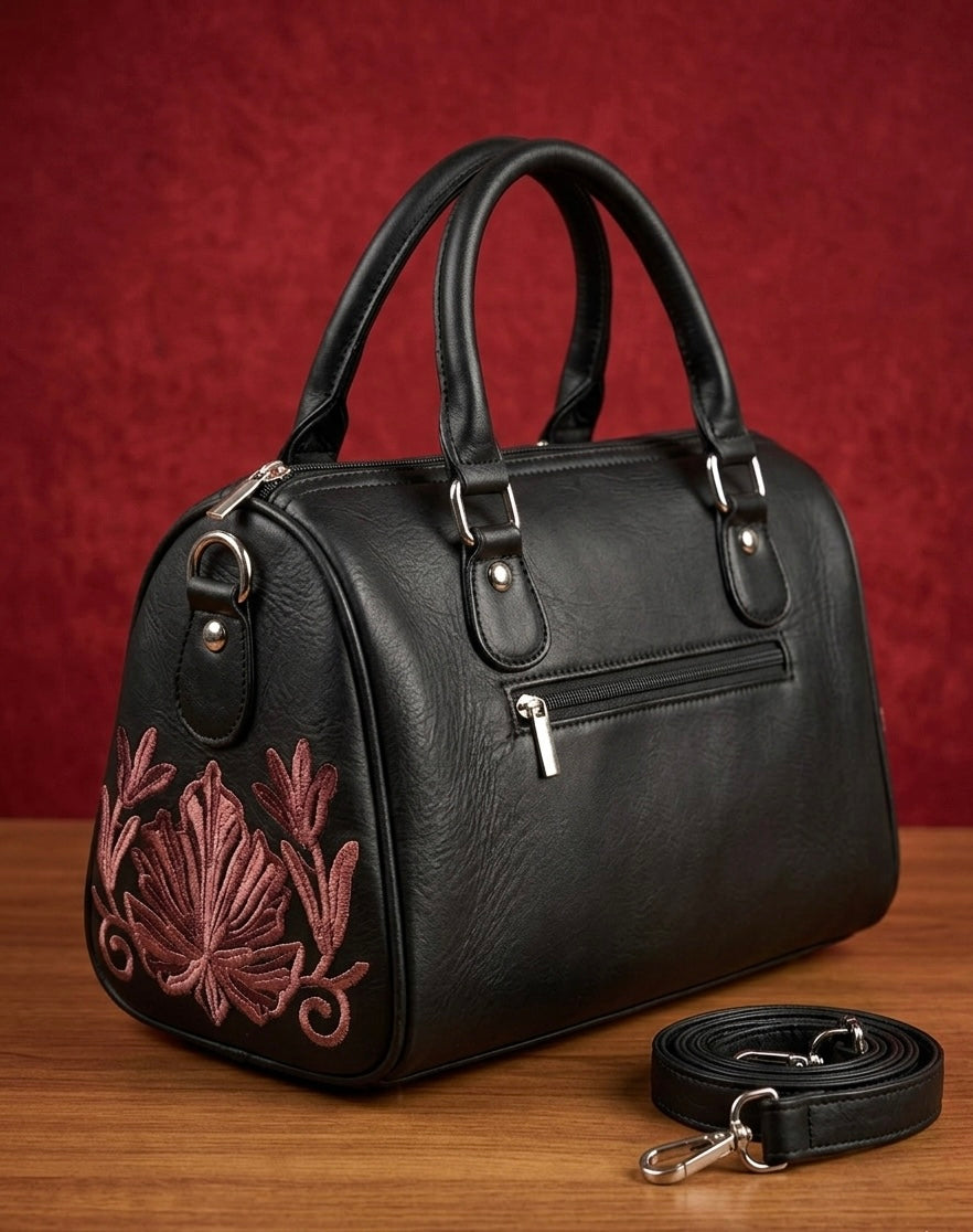 Mini Duffle Bag Full Grain Real Sheep leather (Black)