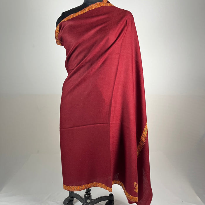 Marino Pashmina Shawl Hashidar Sozni Embroidery - Red