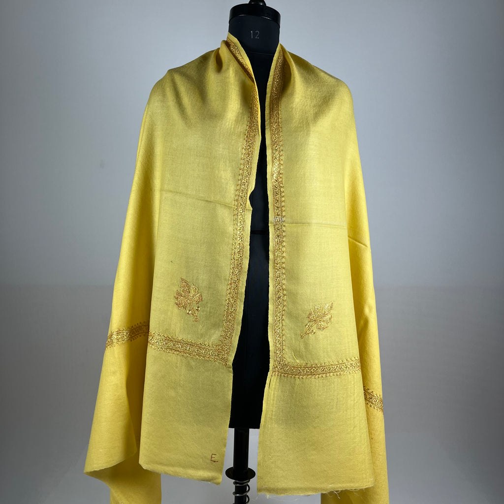Marino Pashmina Shawl Hashidar Tilla Embroidery - Yellow