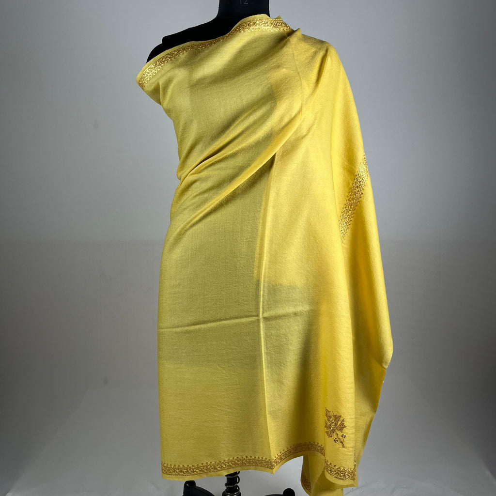 Marino Pashmina Shawl Hashidar Tilla Embroidery - Yellow