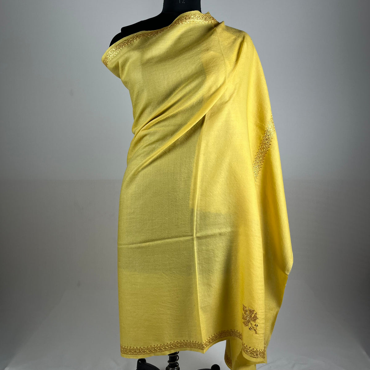 Marino Pashmina Shawl Hashidar Tilla Embroidery - Yellow