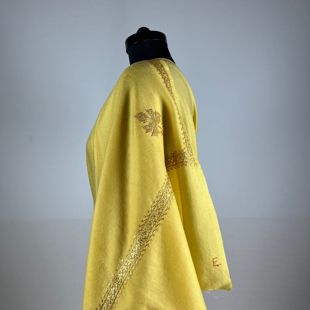 Marino Pashmina Shawl Hashidar Tilla Embroidery - Yellow