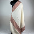 White Marino Pashmina shawl with hand-done Sozni embroidery from Kashmir