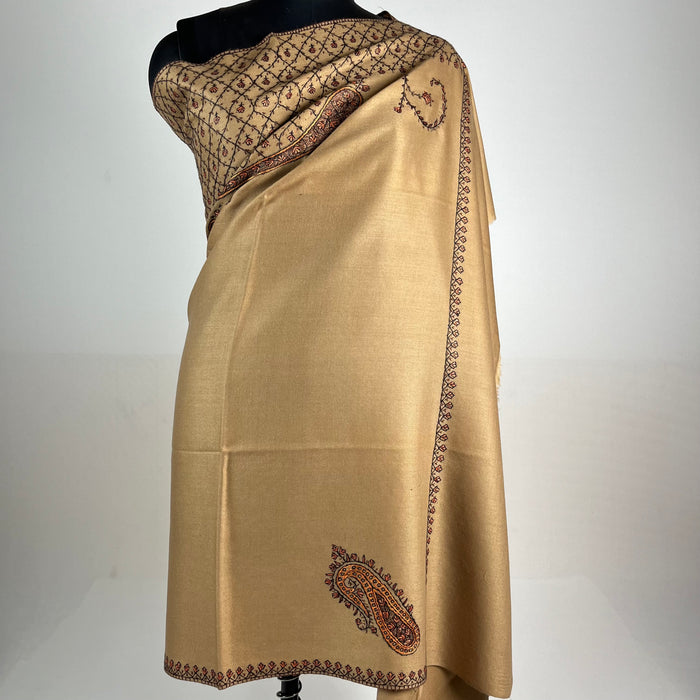 Marino Pashmina Shawl Sozni Embroidery - Brown