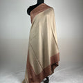 Light brown Marino Pashmina shawl with Sozni hand embroidery from Kashmir
