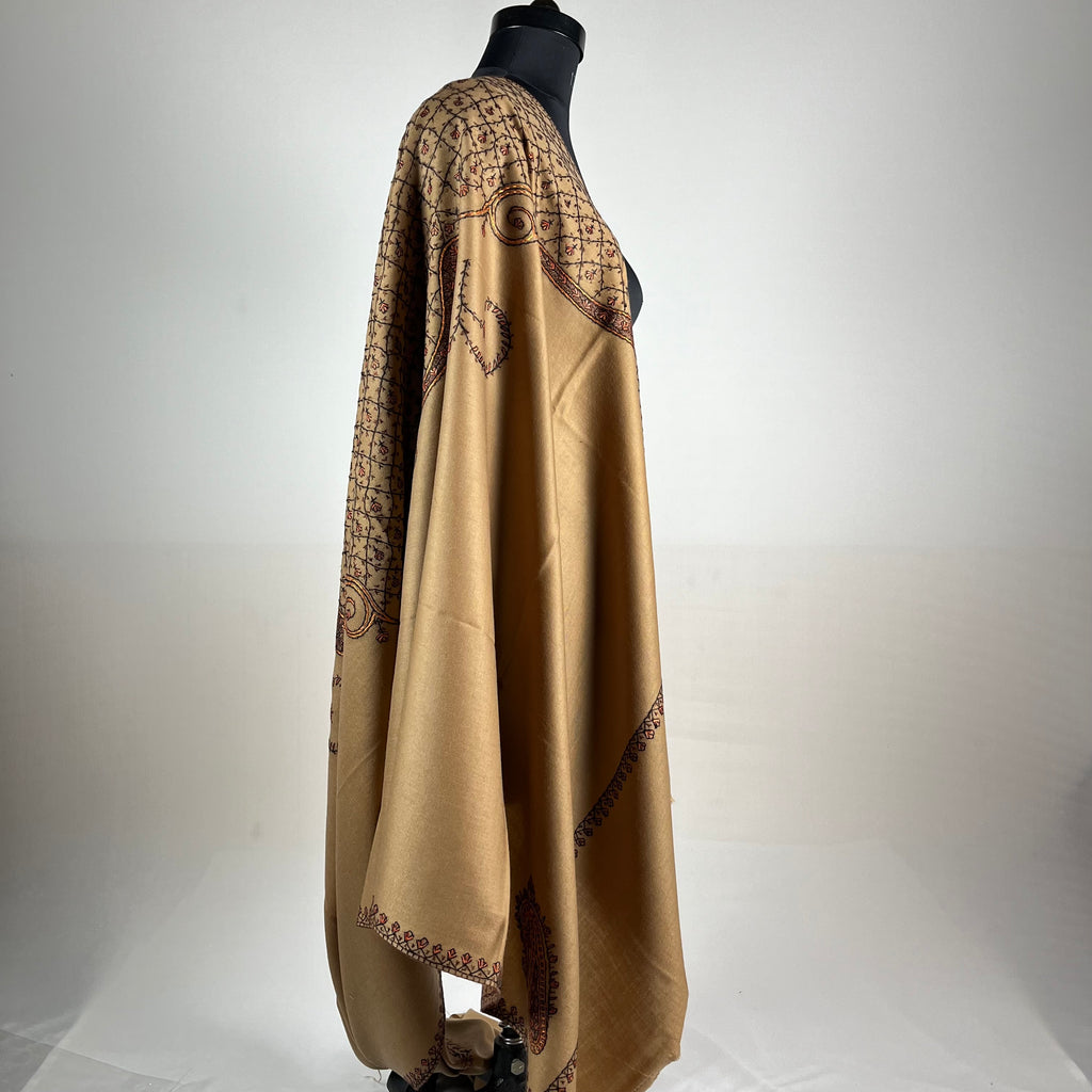 Marino Pashmina Shawl Sozni Embroidery - Brown