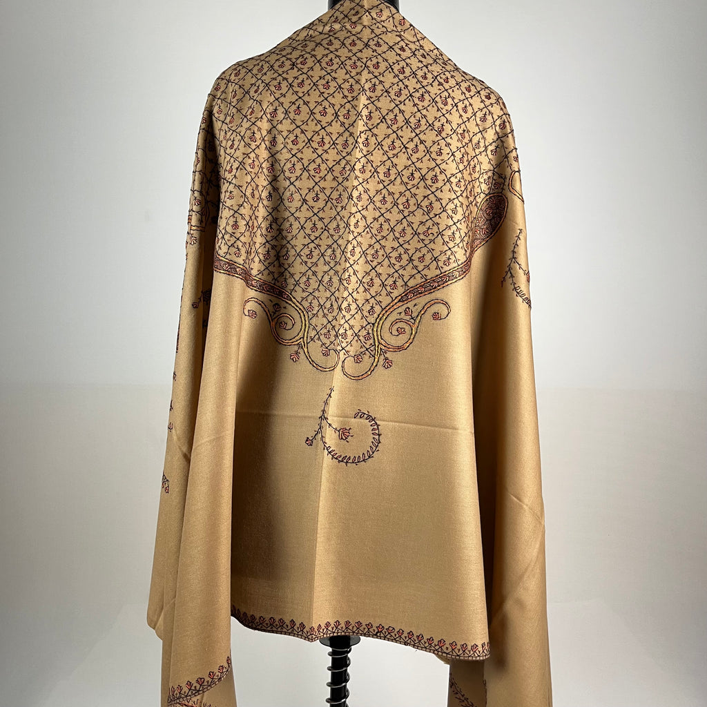 Marino Pashmina Shawl Sozni Embroidery - Brown