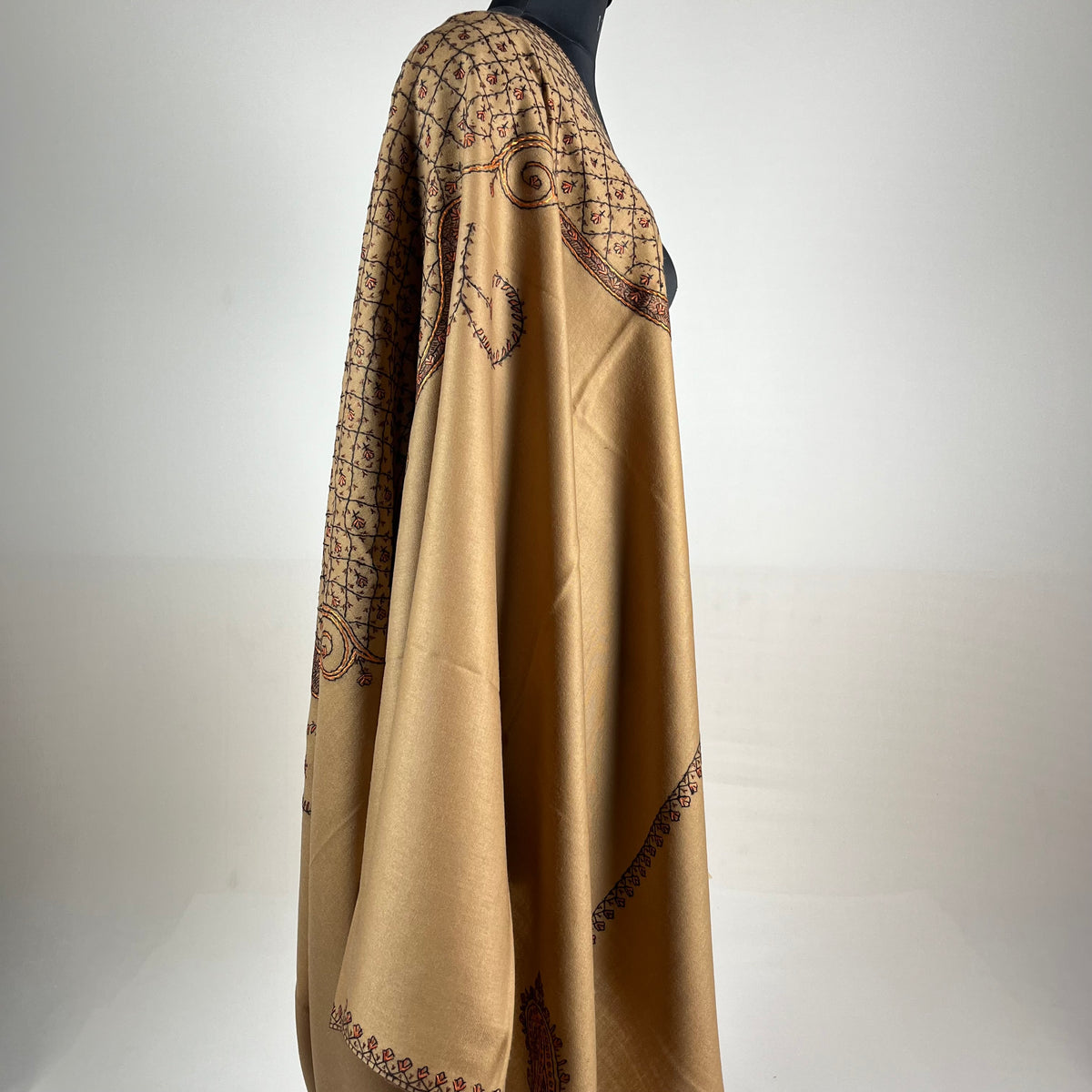Marino Pashmina Shawl Sozni Embroidery - Brown