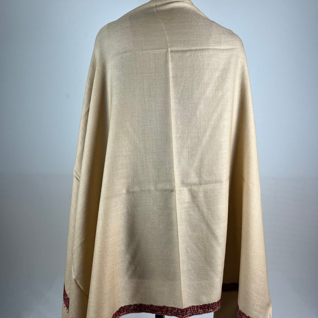 Marino Pashmina Shawl Hashidar Sozni Embroidery - Light Brown