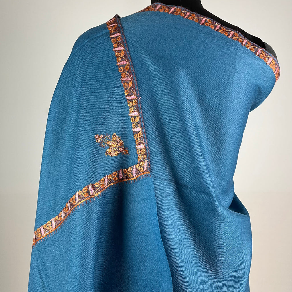 Marino Pashmina Shawl Hashidar Sozni Embroidery - Blue