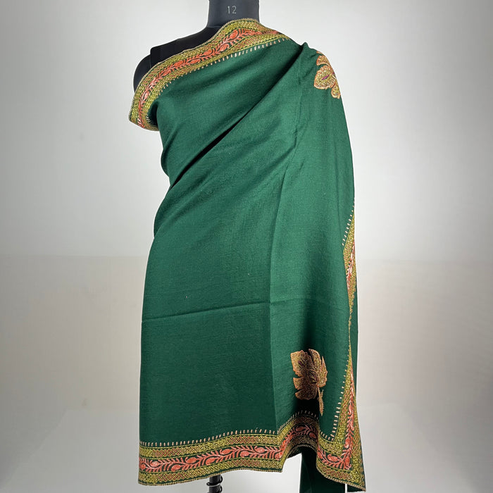 Marino Pashmina Shawl Tilla & Sozni Embroidery - Green