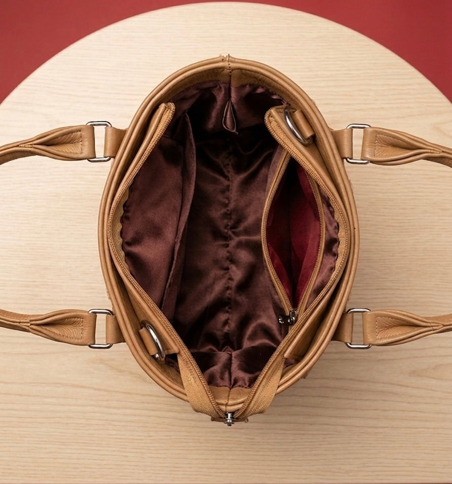 Tote Bag Full grain Buffalo leather light brown (Handstitched)