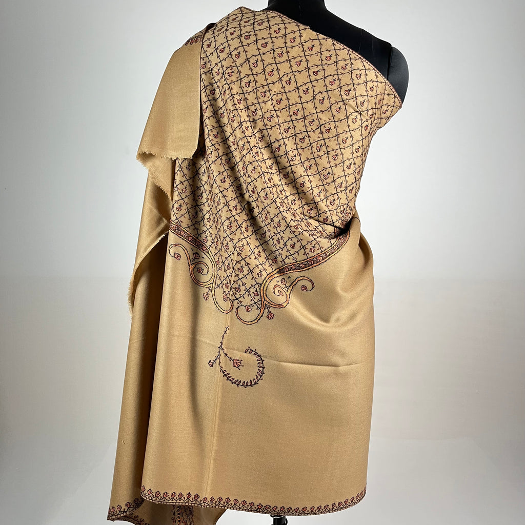Marino Pashmina Shawl Sozni Embroidery - Brown