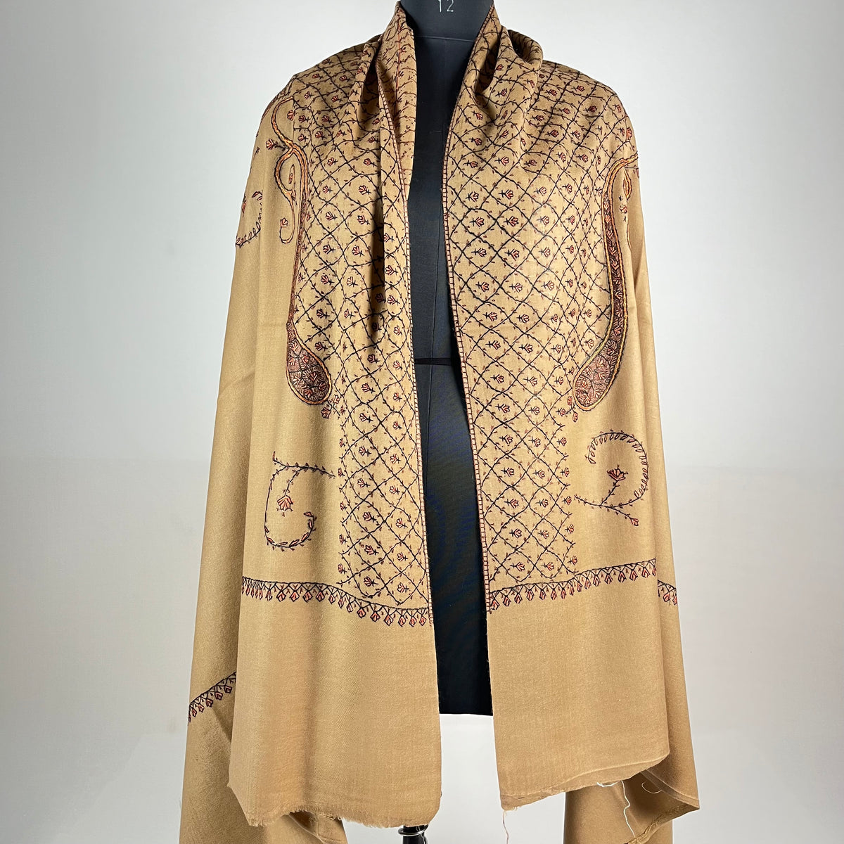 Marino Pashmina Shawl Sozni Embroidery - Brown