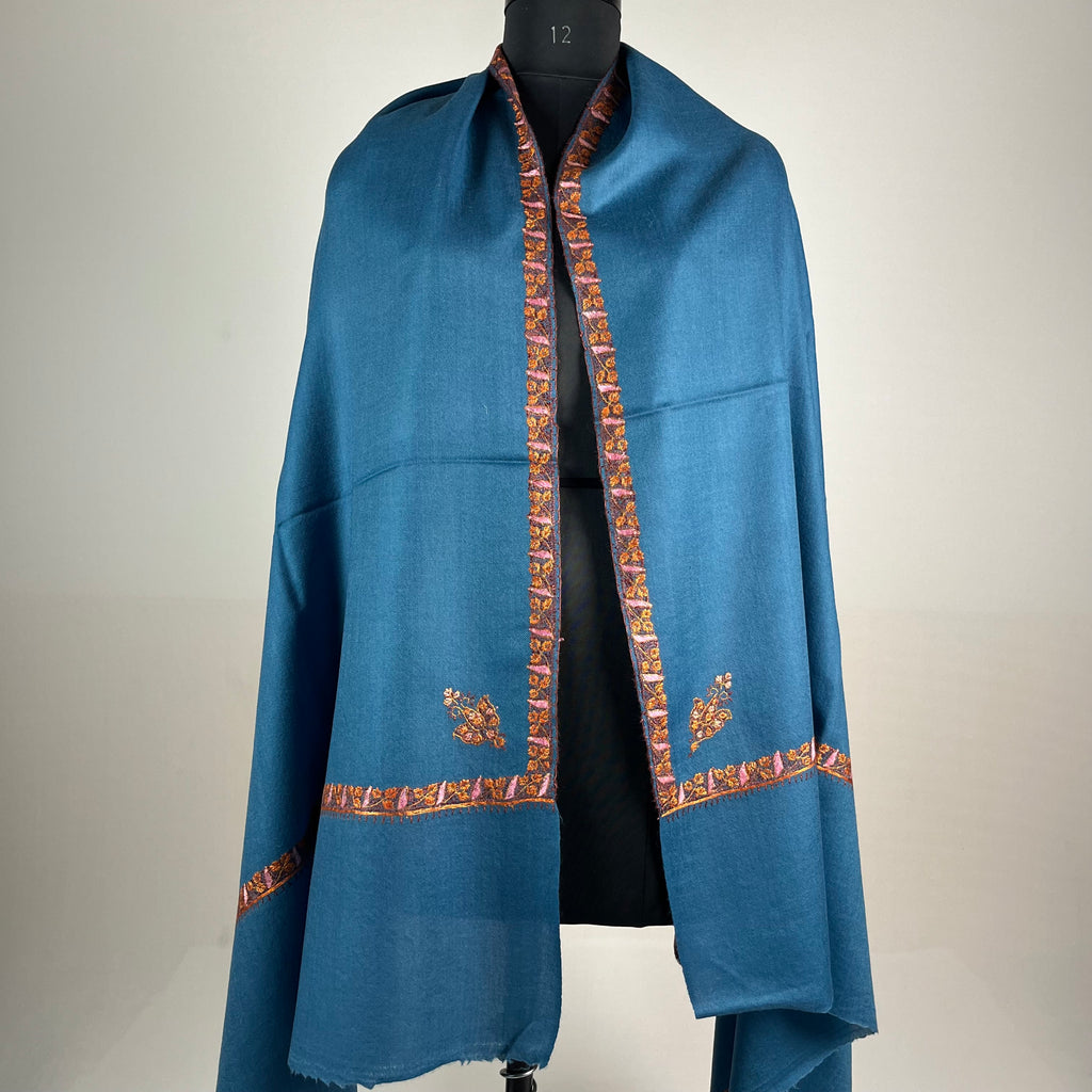 Marino Pashmina Shawl Hashidar Sozni Embroidery - Blue
