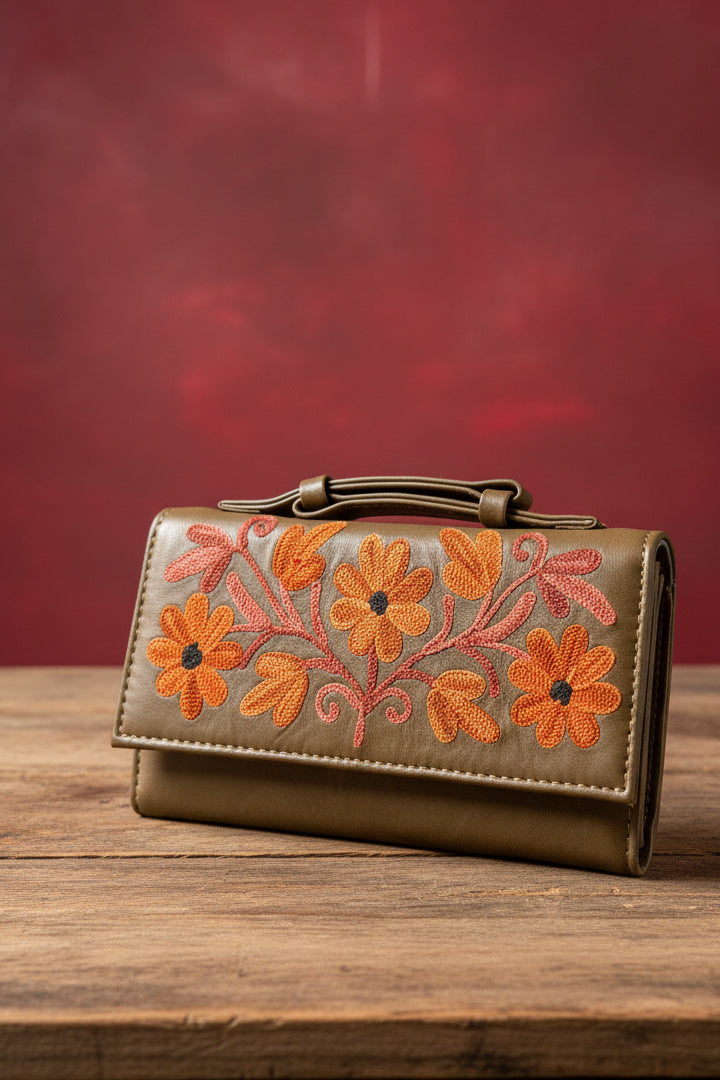 Sling Sheep Leather clutch Wallet ( Brown )