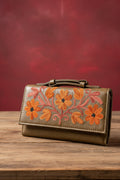 Sling Sheep Leather clutch Wallet ( Brown )