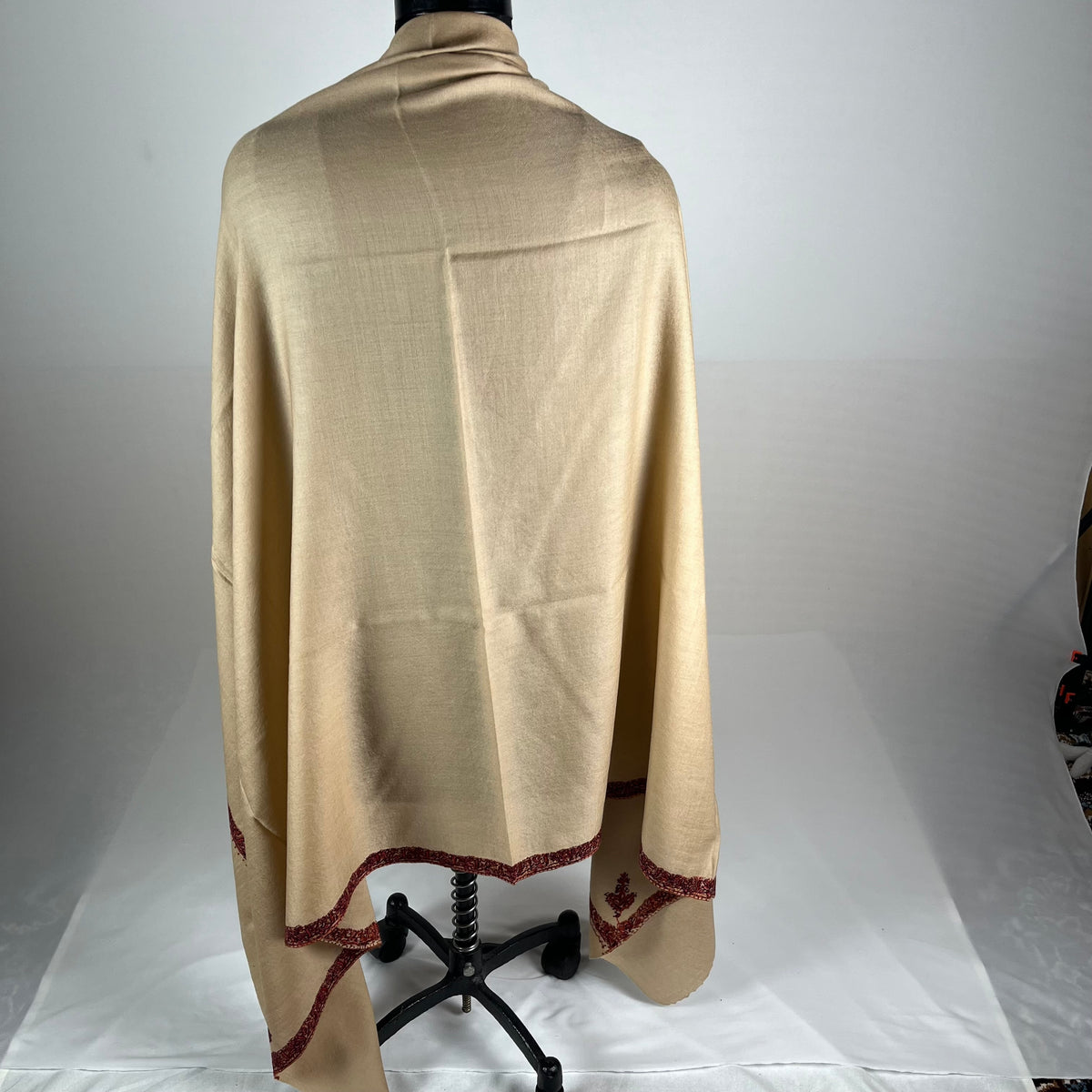Marino Pashmina Shawl Hashidar Sozni Embroidery - Light Brown