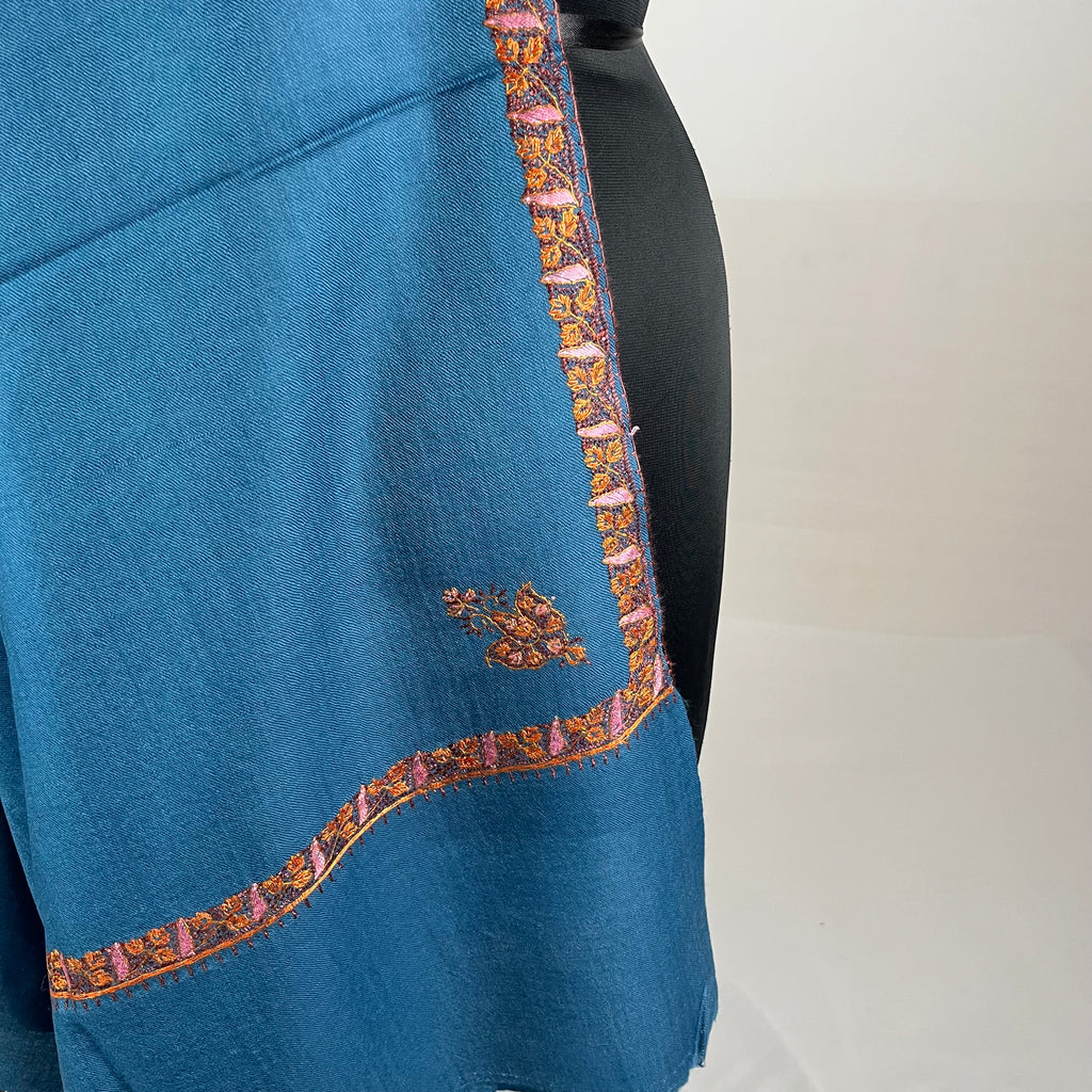 Marino Pashmina Shawl Hashidar Sozni Embroidery - Blue