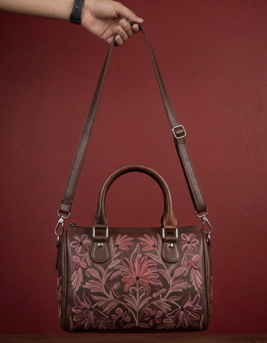 Mini Duffle Bag Full Grain Real Sheep leather (Deep Maroonish Brown)