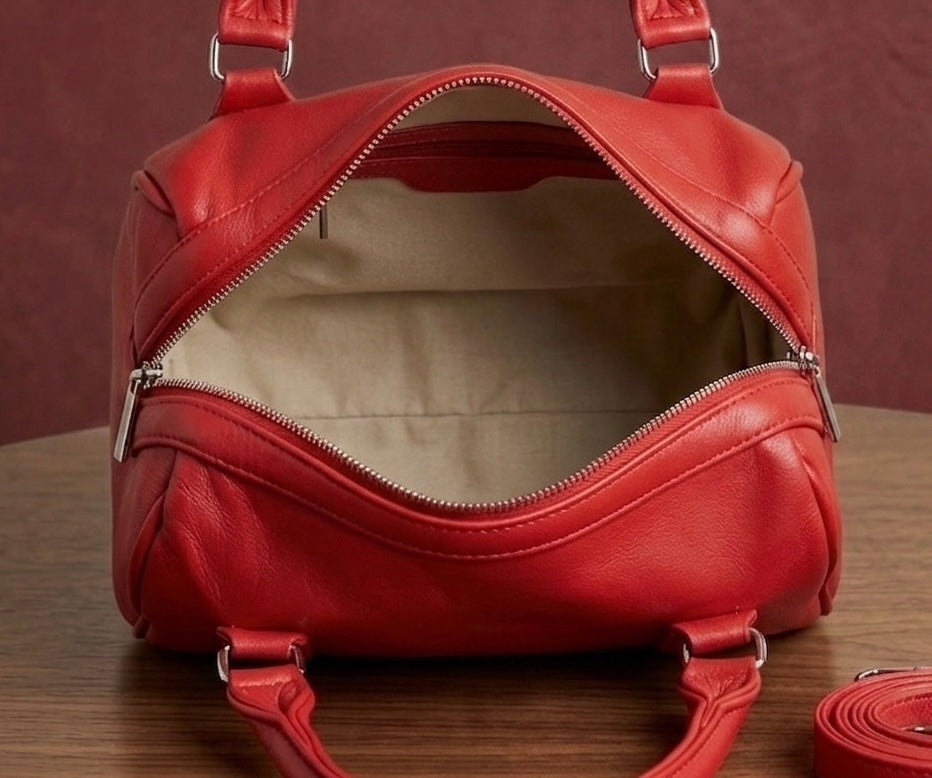 Boston Sling Bag Sheep Leather  – Hand Embroidered (Red)