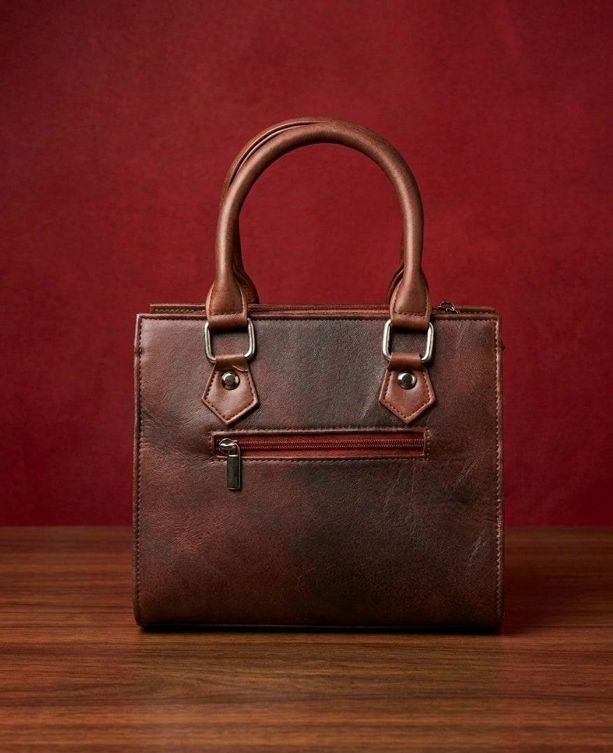 Small Handbag Full grain Real Sheep leather with aari work ( Dark Brownish Maroon)