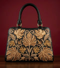 Sheep Leather Sling Bag – Golden Embroidery(Black)
