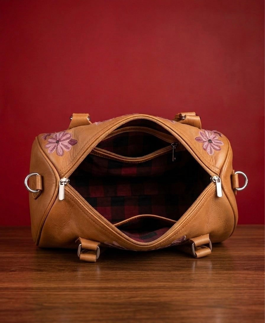 Mini Duffle Bag Full Grain Real Sheep leather (Brown)