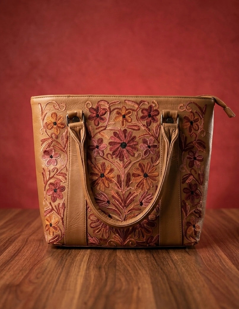 Big Tote bag full grain real sheep leather ( Light Brown)
