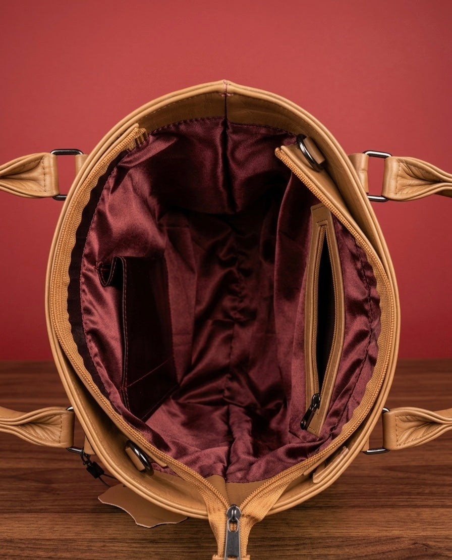 Big Tote bag full grain real sheep leather ( Light Brown)