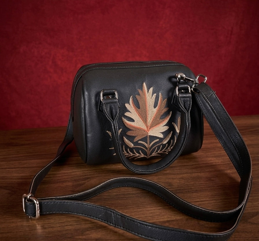 Boston Sling Bag Sheep Leather  – Hand Embroidered (Dark Gray)