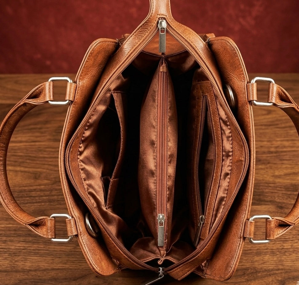 Sidemagnet Bag Full Grain Real Sheep Leather - Kashmiri Craftsmanship (Brown)