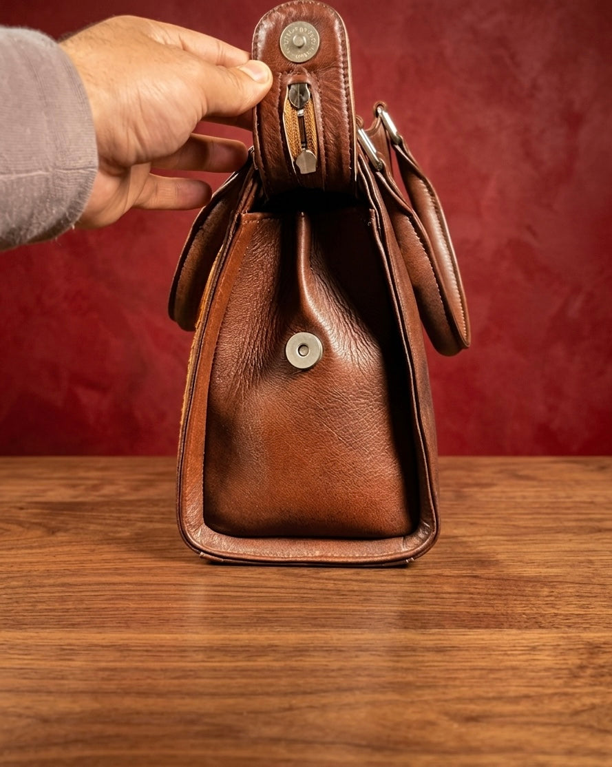 Sidemagnet Bag Full Grain Real Sheep Leather - Kashmiri Craftsmanship (Brown)
