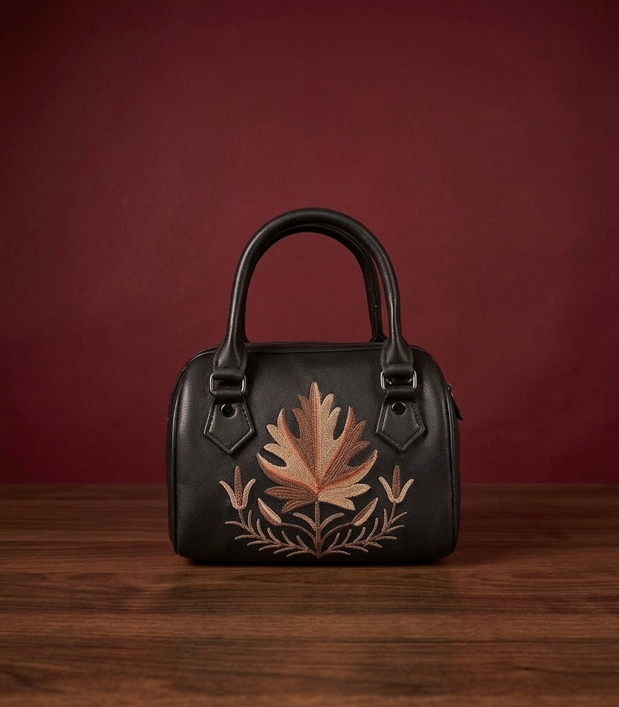 Boston Sling Bag Sheep Leather  – Hand Embroidered (Dark Gray)