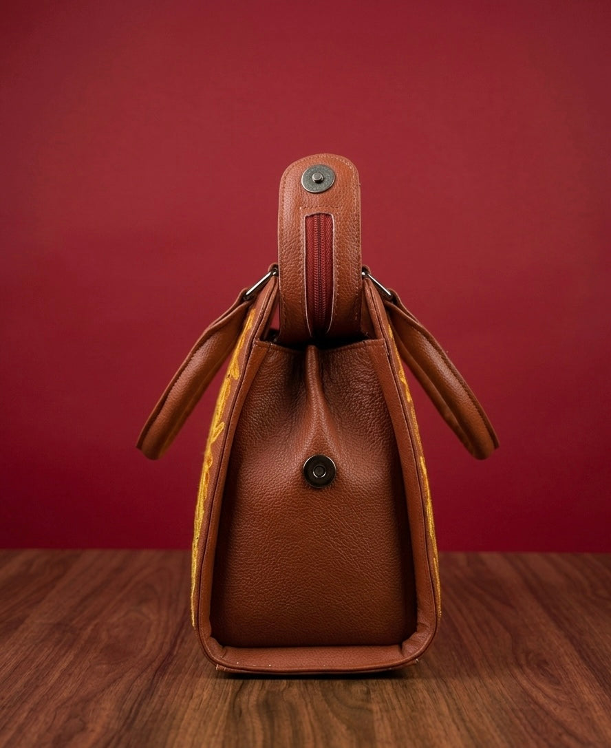 Sidemagnet Bag Full Grain Real Buffalo Leather - Kashmiri Craftsmanship (OrangeBrown)