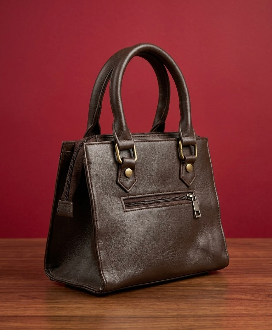 Small Handbag Full grain Real Sheep leather with Purple aari work ( Deep chocolate brown)