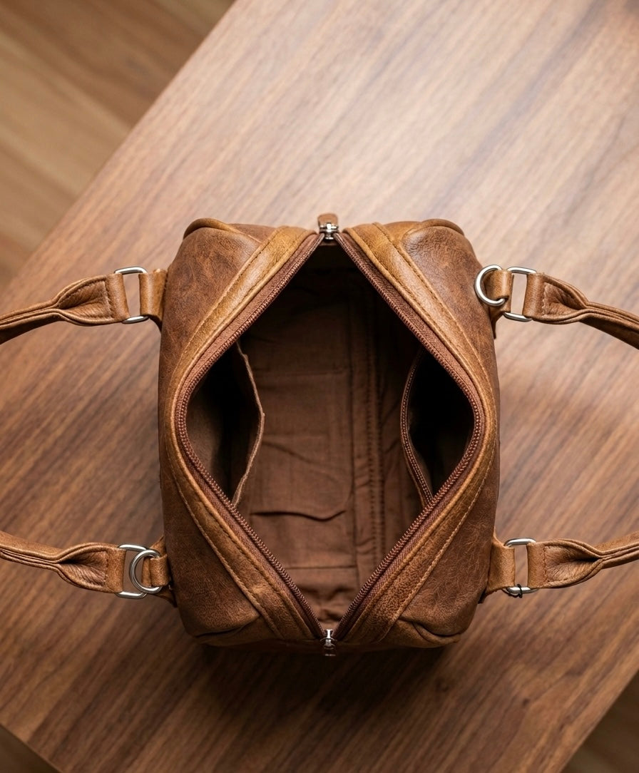 Boston Sling Full Grain Sheep Leather Handembroided  Handbag (Brown)