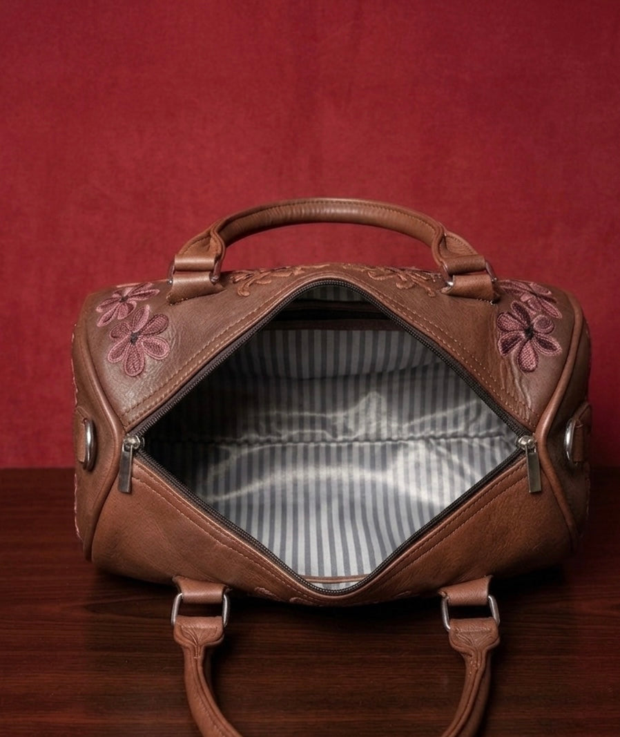 Mini Duffle Bag Full Grain Real Sheep leather (Deep Maroonish Brown)