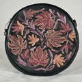 Black real sheep leather circle bag with hand embroidery from Kashmir