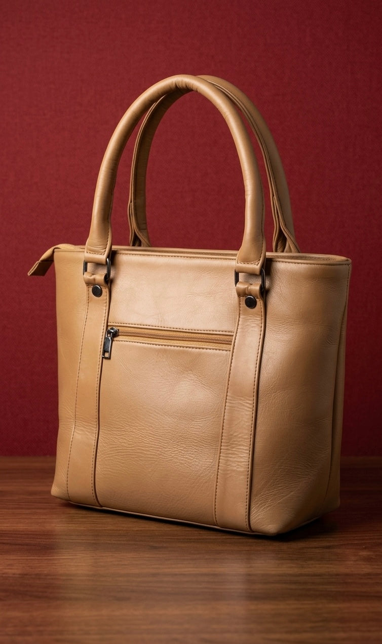Big Tote bag full grain real sheep leather ( Light Brown)
