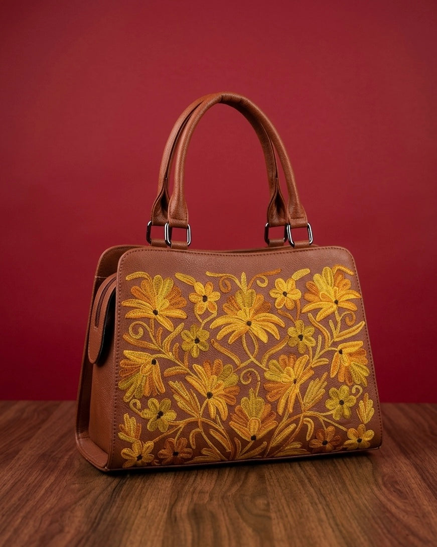 Sidemagnet Bag Full Grain Real Buffalo Leather - Kashmiri Craftsmanship (OrangeBrown)