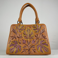 Brown real buffalo leather sling bag with side magnet closure from Kashmir